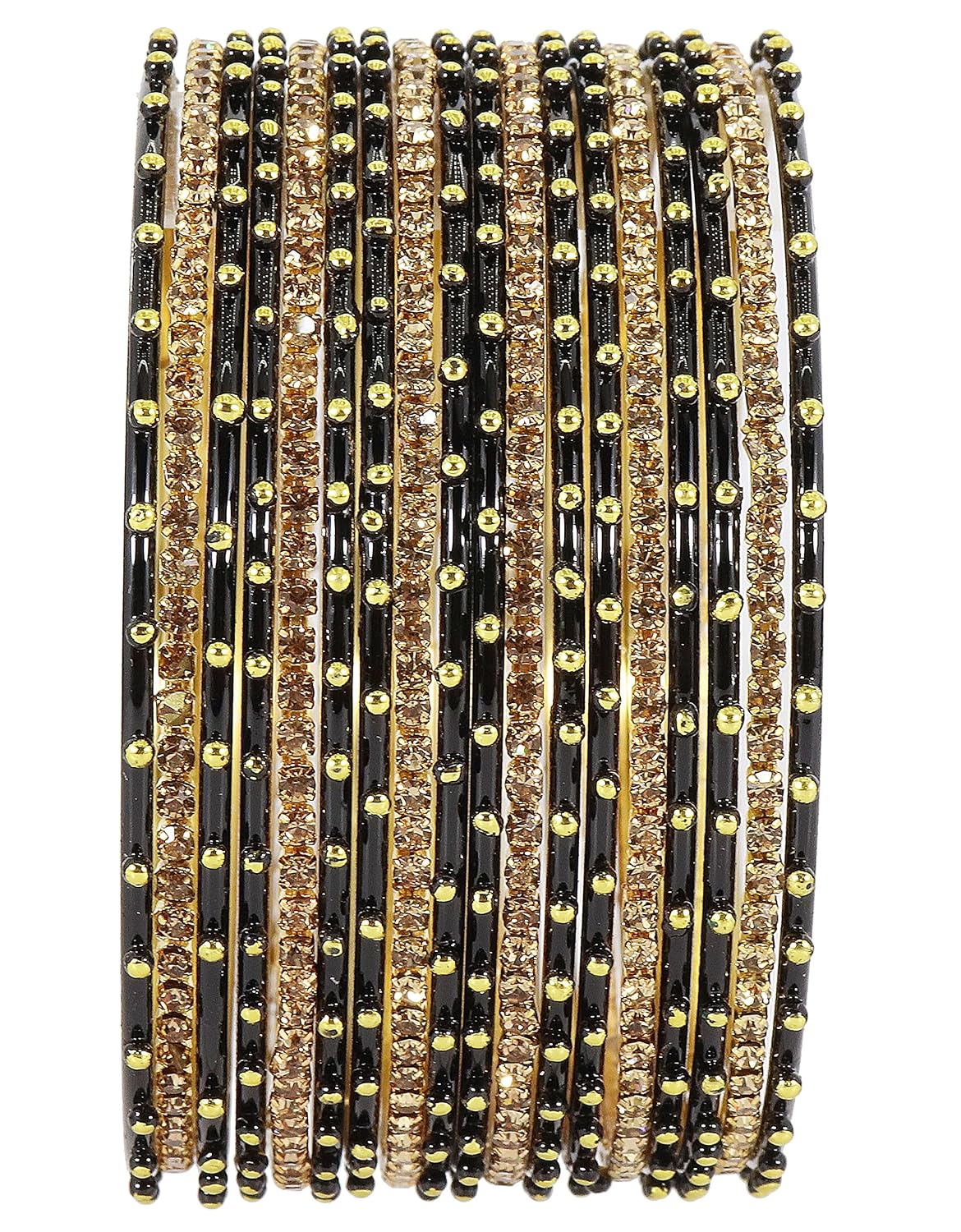 NMII Non-Precious Metal Base Metal Studded with Zircon Gemstone and Linked with Ball Stone Glossy Finished Bangle Set For Women and Girls