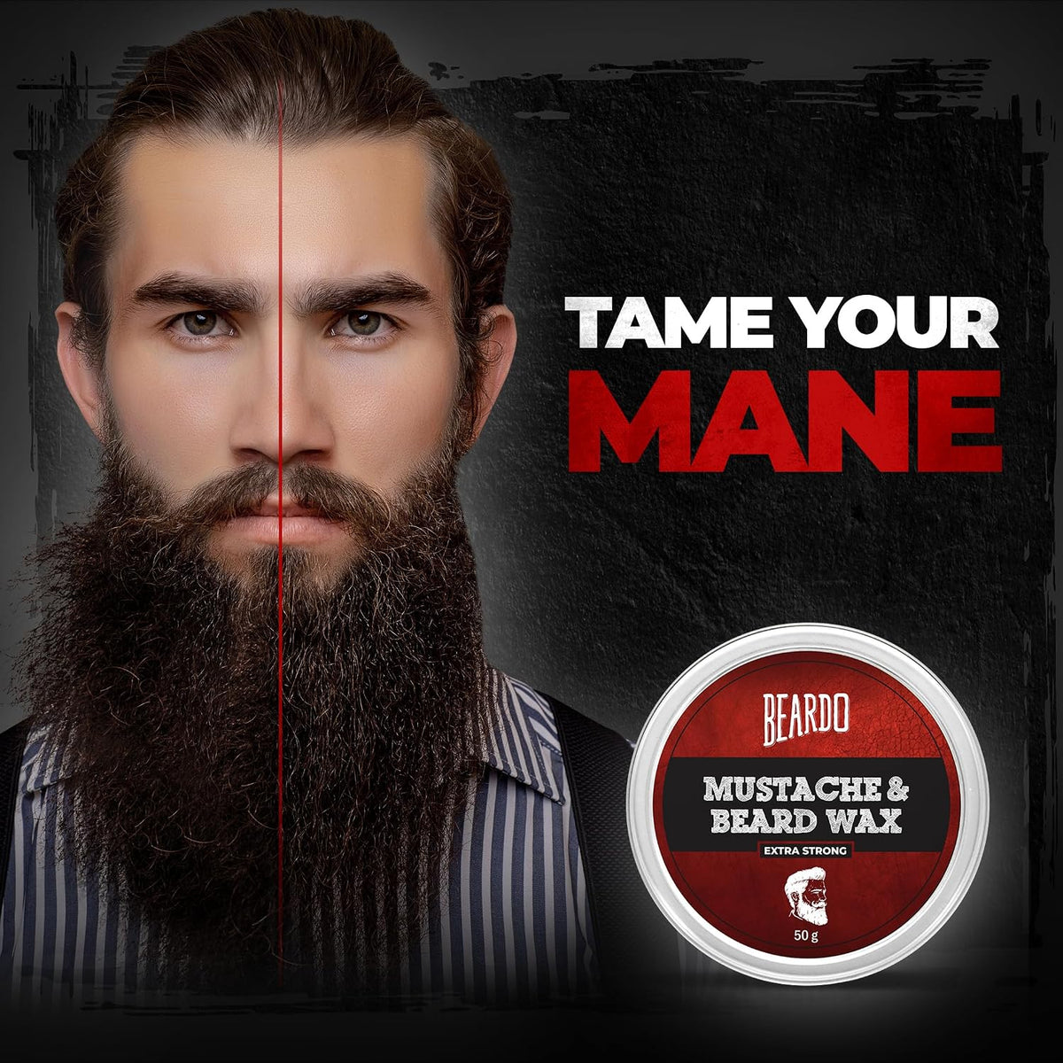 Beardo Beard and Mustache Wax, 50 gm | Beard Wax for Beard & Mustache Styling | Long Lasting Extra Strong Hold Wax for Men | Beard Hair Wax for Smooth, Shiny & Healthy Beard
