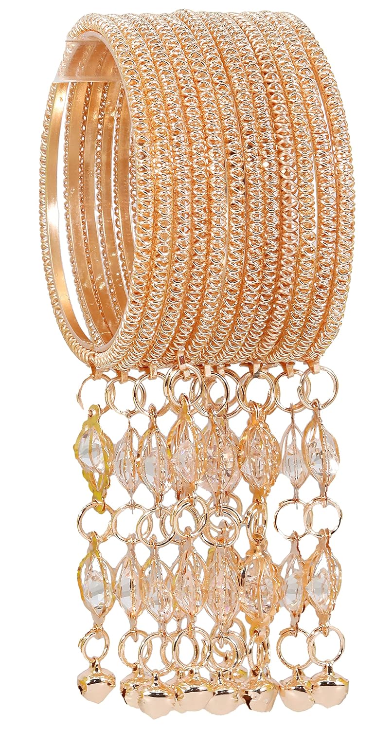 NMII Styish Metal with Zircon Stone and Bells Latkan Bangles Set For Women and Girls | Fancy Fashion Jewellry | Women's Traditional Bangle Set- Pack of 12