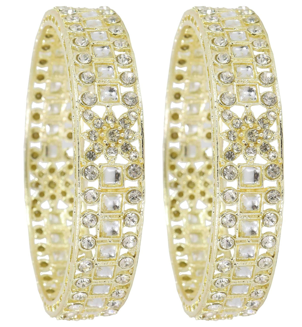 NMII Gold Plated Metal Kada Bangles Set For Women & Girls with American Diamond Stone | Stone Work Stylish Bangles Set | Traditional Bangles For Wedding, Party, Ocassion Fashion Jewellery- Set of 2