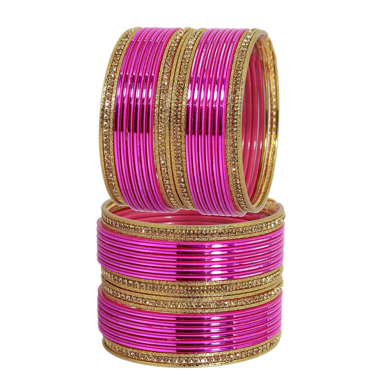 NMII Non Precious Metal with Base Metal Zircon Gemstone Studded Glossy Finished and Textured Design Traditional Bangle set for Women and Girls