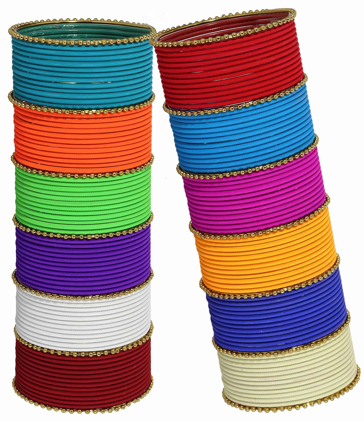 NMII Non-Precious Metal Base Metal With Matte Finished and Ball Chain Linked Worked Bangles Set For Women and Girls