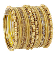 NMII Metal with Zircon Gemstone, Pearls and Beads Studded Glossy Finished Bangle Set For Women and Girls