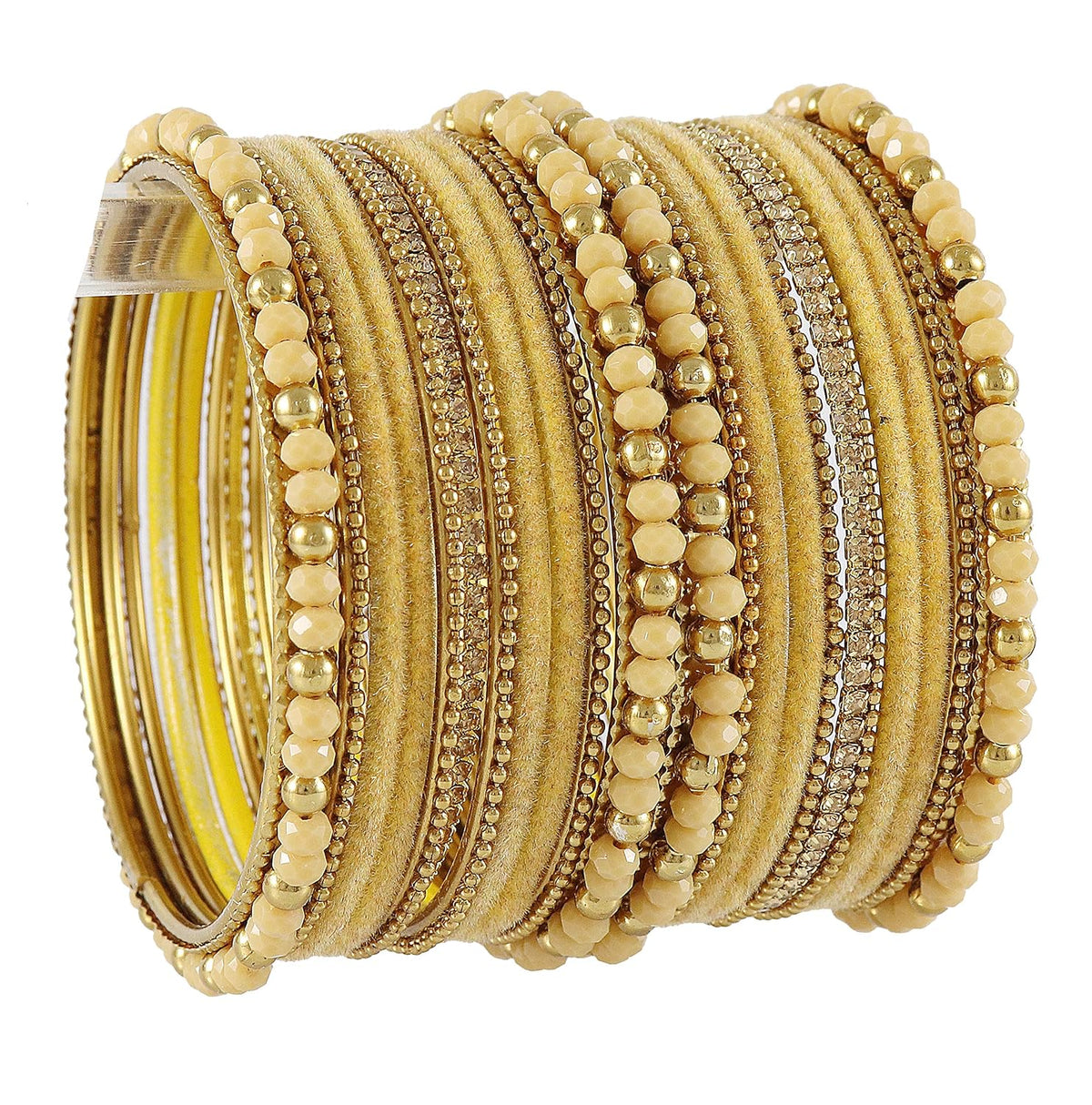 NMII Metal with Zircon Gemstone, Pearls and Beads Studded Glossy Finished Bangle Set For Women and Girls