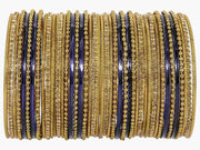 NMII Non-Precious Metal with Base Metal Zircon Gemstone Studded Glossy Finished Ballchain Linked Gold Plated Cutting Pattern Bangle set for Women and Girls