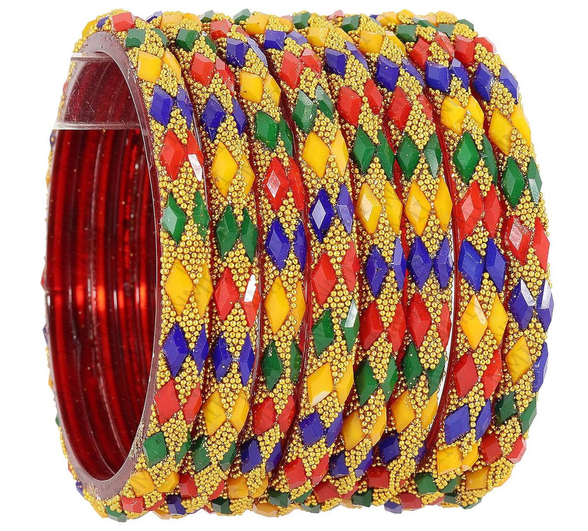 NMII Glass with Leaf Cut Beads and Balls Studded Glossy Finished Kada Set For Women and Girls