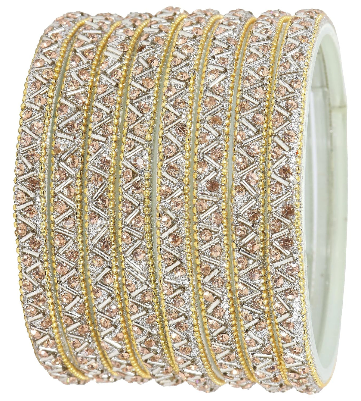 NMII Glass Bangles Set For Girls and Women Studded Zircon Gemstone and Beads I women bangles I (Pack of 8)