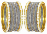 NMII Metal with Zircon Gemstone and Pearls Studded Velvet Bangle Set for Women and Girls