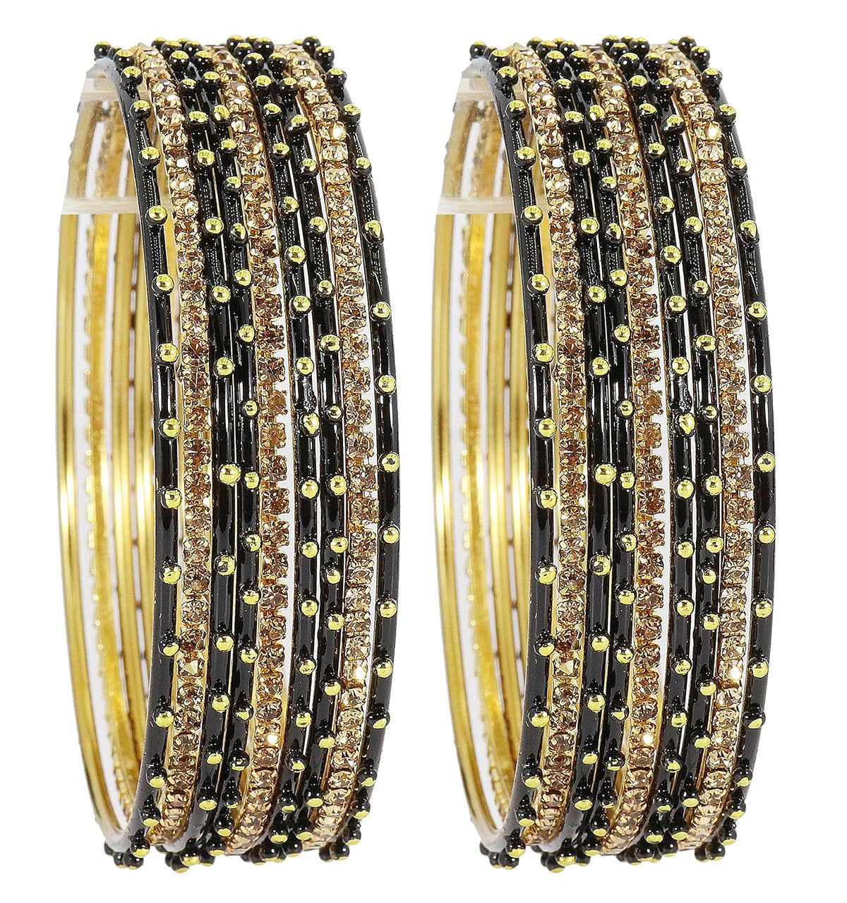NMII Non-Precious Metal Base Metal Studded with Zircon Gemstone and Linked with Ball Stone Glossy Finished Bangle Set For Women and Girls