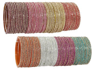 NMII Glass with Zircon Gemstone and Beads Studdded Glossy Finished Traditional Bangle Set For Women and Girls