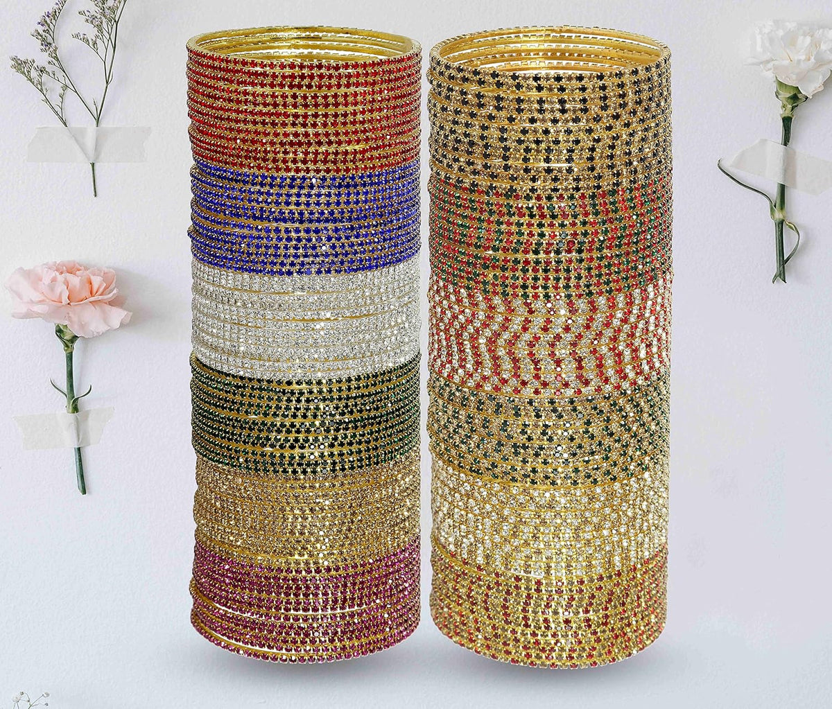 NMII Non-Precious Metal with Base Metal Zircon Gemstone Studded Glossy Finished Traditional Bangle set for Women and Girls