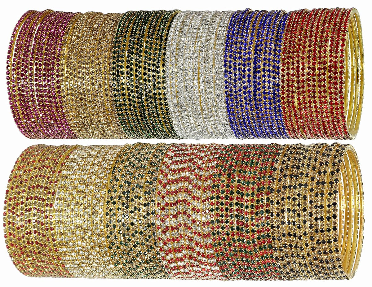 NMII Non-Precious Metal with Base Metal Zircon Gemstone Studded Glossy Finished Traditional Bangle set for Women and Girls