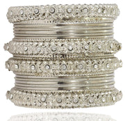 NMII Metal with Zircon Gemstone Studded Glossy Finished Flower Pattern Bangle Set For Women and Girls