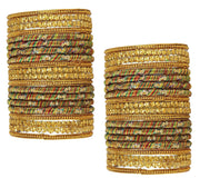 NMII Glass and Silk Thread Zircon Gemstone Bangle Set For Women/Girls