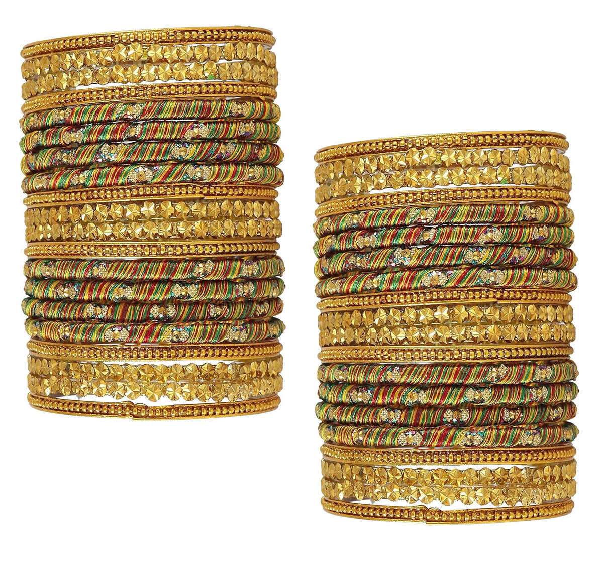 NMII Glass and Silk Thread Zircon Gemstone Bangle Set For Women/Girls