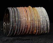 NMII Alloy Metal With Zircon Gemstone and Bells Latkan Linked Traditional Bangles Set For Girls and Women