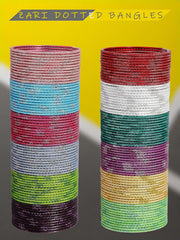NMII Stylish Multi colour Metal Bangles set for women and Girls with Zari and Cutting Design | Fancy Multicolour Bangles for women | Metal Churi Set- Pack of 144 Bangles