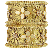 NMII Non-Precious Metal Studded with Mirror or Zircon Gemstone and Linked with Ball Chain Glossy Finished Heart Shaped Kada Bangle Set For Women and Girls