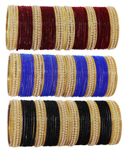 NMII Glass with Premium Velvet, Pearls and Ballchain Studded Fancy Bangles Set For Women's and Girls | Multicolour Stylish Bangles Set- Pack of 144 Bangles