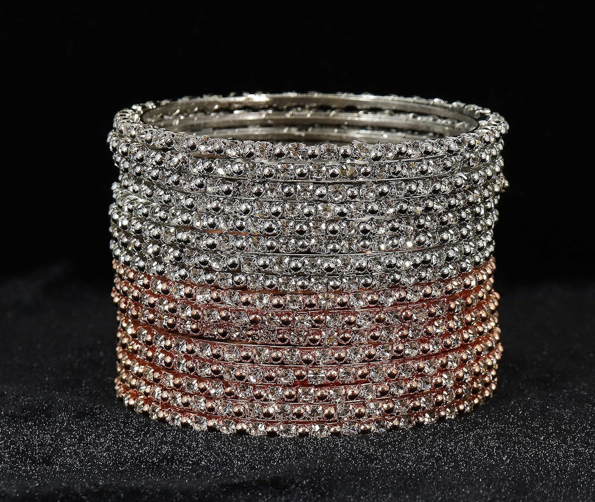 NMII Alloy Metal with Zircon Gemstone and Pearls Adorned Bangles Set For Women and Girls