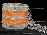 NMII Metal With Zircon Gemstone and Bells Latkan Linked Velvet Bangles For Women and Girls