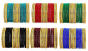 NMII Stylish Multicolour Glass Bangles Set For Women's & Girls Studded Golden Zircon Gemstone, Ballchain and Velvet Bangles | Fancy Glass Bangles Set- Pack of 144 Bangles
