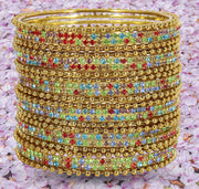 NMII Non-Precious Metal With Base Metal And Zircon Gemstone Studded Ballchain Linked Glossy Finished Bangle Set For women and Girls