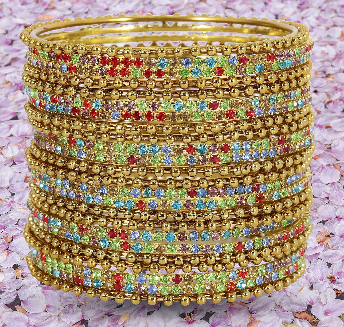 NMII Non-Precious Metal With Base Metal And Zircon Gemstone Studded Ballchain Linked Glossy Finished Bangle Set For women and Girls