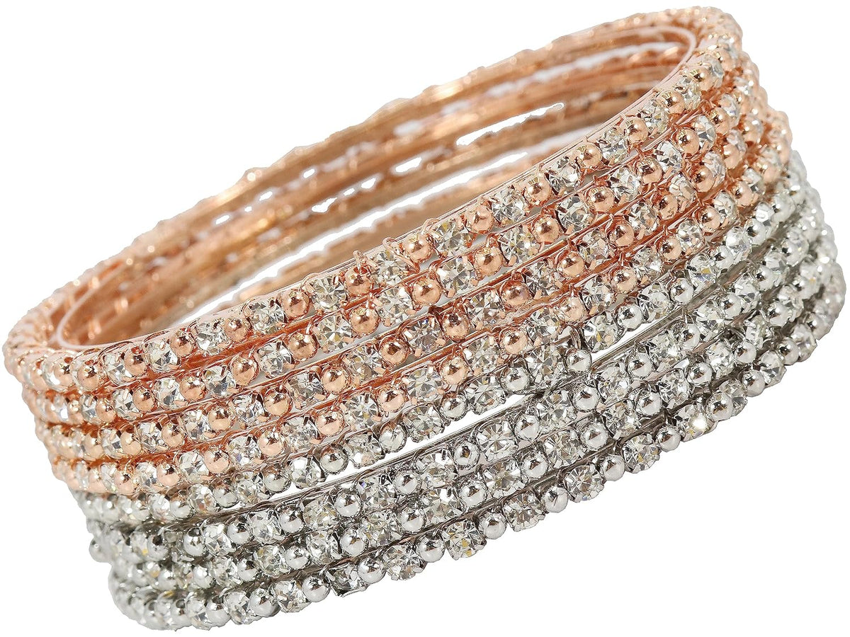 NMII Alloy Metal with Zircon Gemstone and Pearls Adorned Bangles Set For Women and Girls