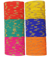 NMII Non-Precious Metal Base Metal with Cutting Shaped and Glitter Pattern Glossy Finished Bangle Set For Women and Girls, (MultiColour1_2.6 Inches), Pack Of 144 Bangle Set