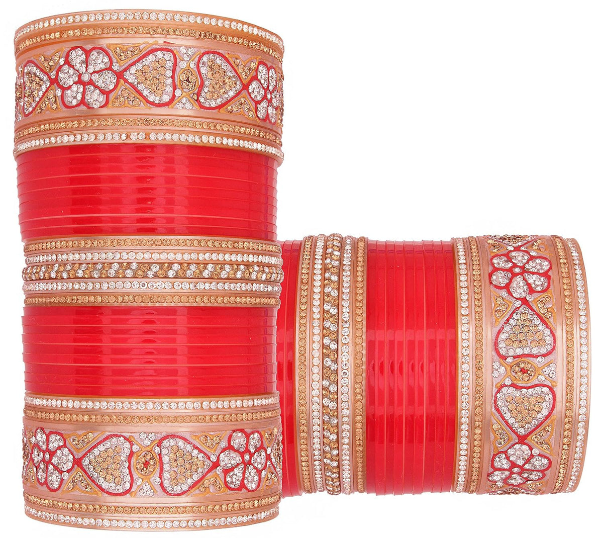 NMII Traditional Acrylic Bangles Red Chuda Set For Bridal Women & Girls with Zircon Gemstone & Beads | Wedding Chuda For Women Latest | Red Bangles Chooda | Diamond Chuda Set Party, Festive