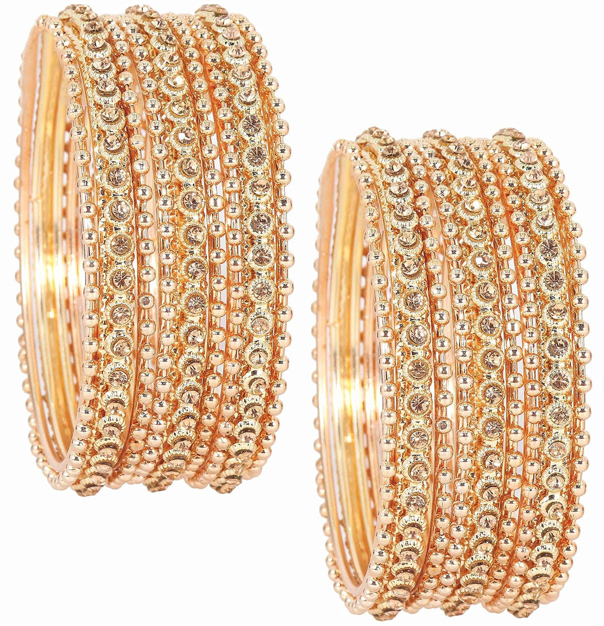 NMII Non-Precious Metal Base Metal with Zircon Gemstone Studded worked and Link with Rose gold Ball Chain Glossy Finished Bangle Set For Women and Girls