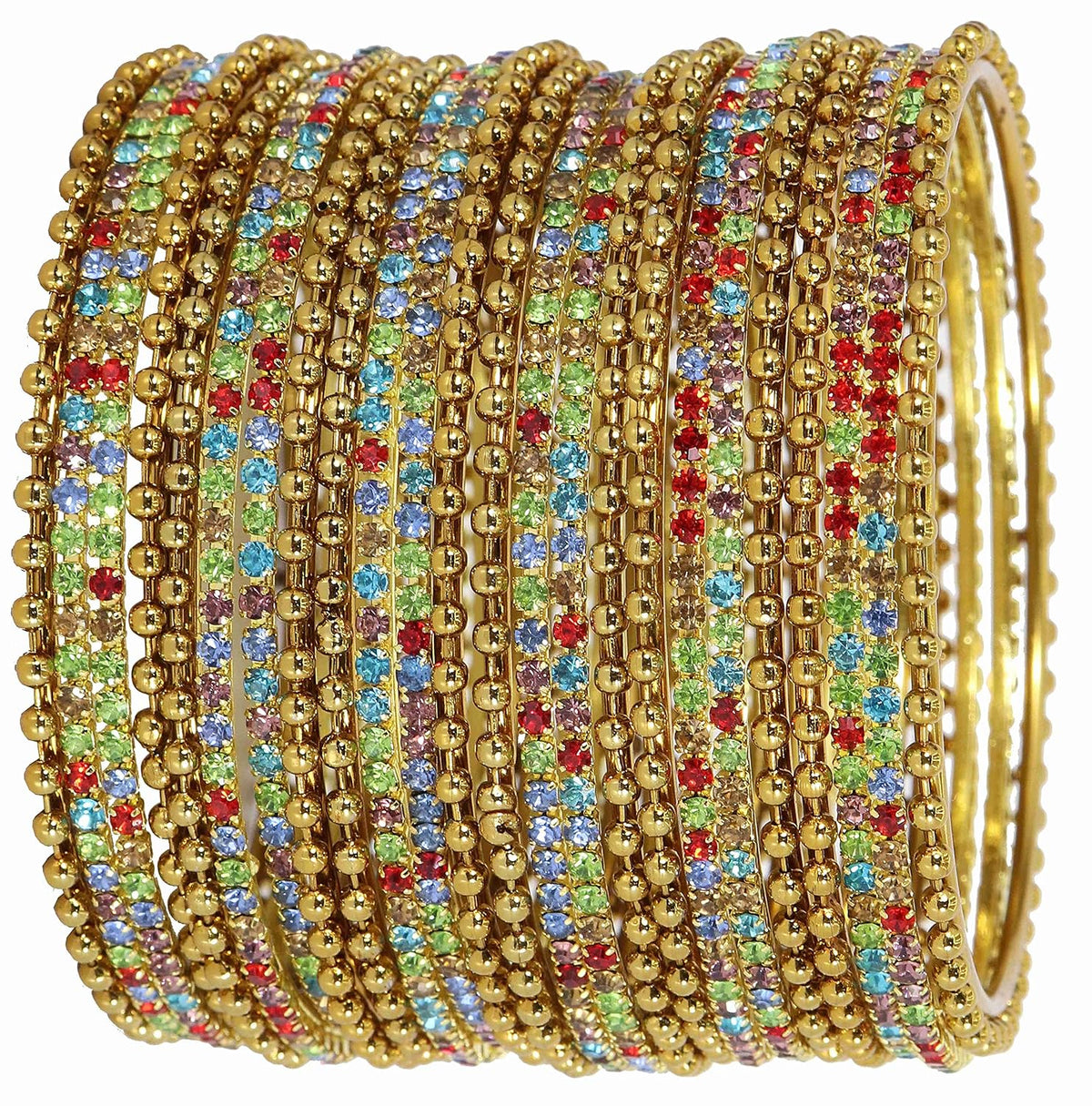 NMII Non-Precious Metal With Base Metal And Zircon Gemstone Studded Ballchain Linked Glossy Finished Bangle Set For women and Girls