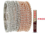 NMII Alloy Metal with Zircon Gemstone and Pearls Adorned Bangles Set For Women and Girls