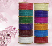 NMII Non-Precious Metal Base Metal With Ball Cutting Pattern Design and Ball Chain Linked Worked Bangles Set For Women and Girls