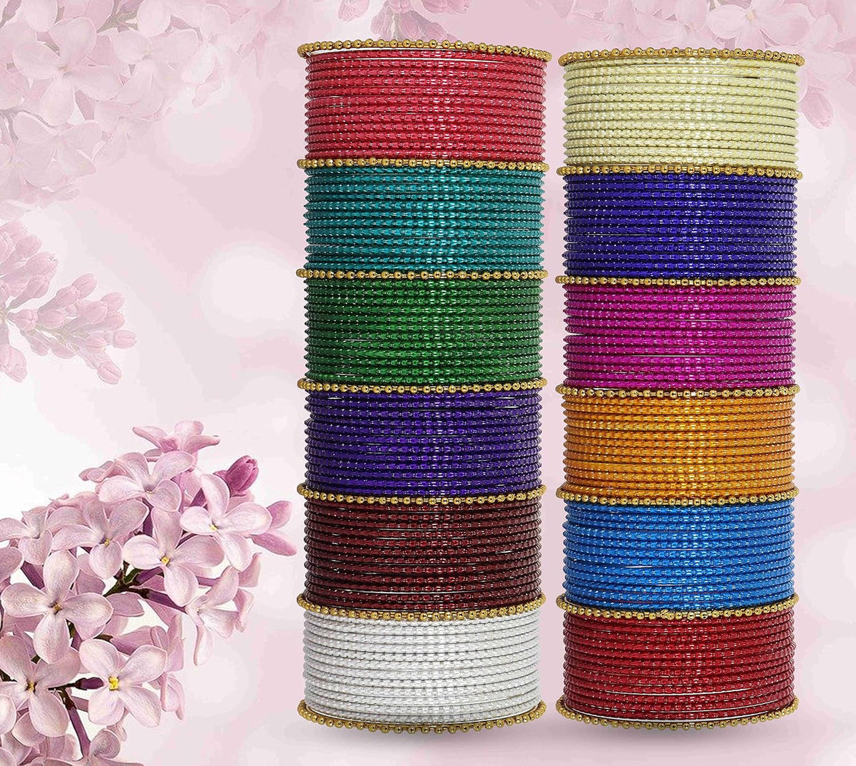 NMII Non-Precious Metal Base Metal With Ball Cutting Pattern Design and Ball Chain Linked Worked Bangles Set For Women and Girls