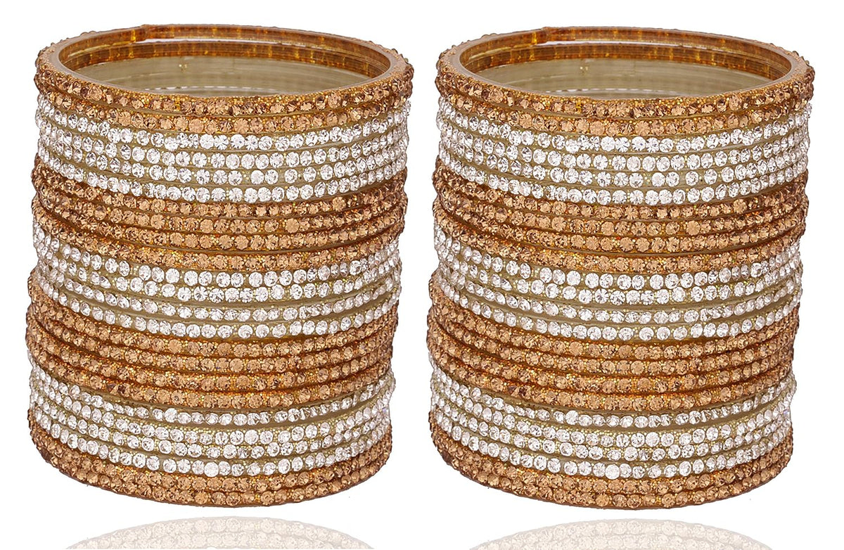 NMII Glass with Zircon Gemstone Studded Sleek Finish Bangles Set For Women and Girls