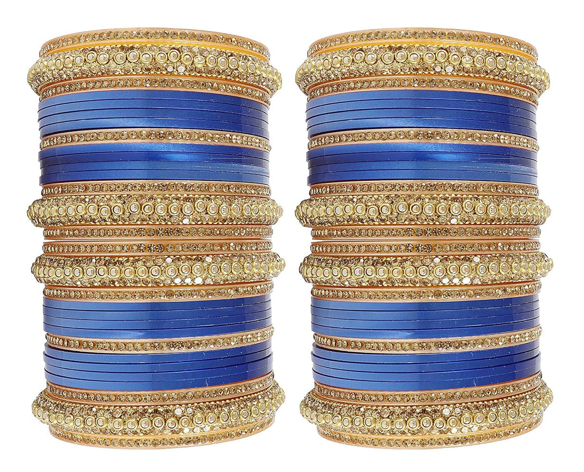 NMII Premium Gold Plated Bangles Chuda Set For Bridal Women & Girls with Zircon Gemstone & Beads Worked | Traditional Women's Bangles | Chura Set For Women Wedding, Party, Festive