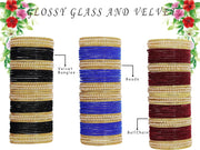 NMII Glass with Premium Velvet, Pearls and Ballchain Studded Fancy Bangles Set For Women's and Girls | Multicolour Stylish Bangles Set- Pack of 144 Bangles
