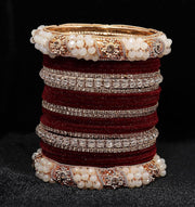 NMII Alloy Metal with Zircon Gemstone, Pearls & Velvet Adorned Alloy Bangles Set For Girls and Women