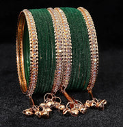 NMII Metal with Zircon Gemstone and Velvet Studded Bells Latkan Bangles Set For Girls and Women I Latkan Bangles, Premium Bangle Bracelet Set I Pack of 16 Bangles