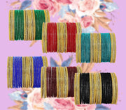 NMII Stylish Multicolour Glass Bangles Set For Women's & Girls Studded Golden Zircon Gemstone, Ballchain and Velvet Bangles | Fancy Glass Bangles Set- Pack of 144 Bangles