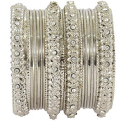 NMII Metal with Zircon Gemstone Studded Glossy Finished Flower Pattern Bangle Set For Women and Girls