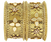 NMII Non-Precious Metal Studded with Mirror or Zircon Gemstone and Linked with Ball Chain Glossy Finished Heart Shaped Kada Bangle Set For Women and Girls