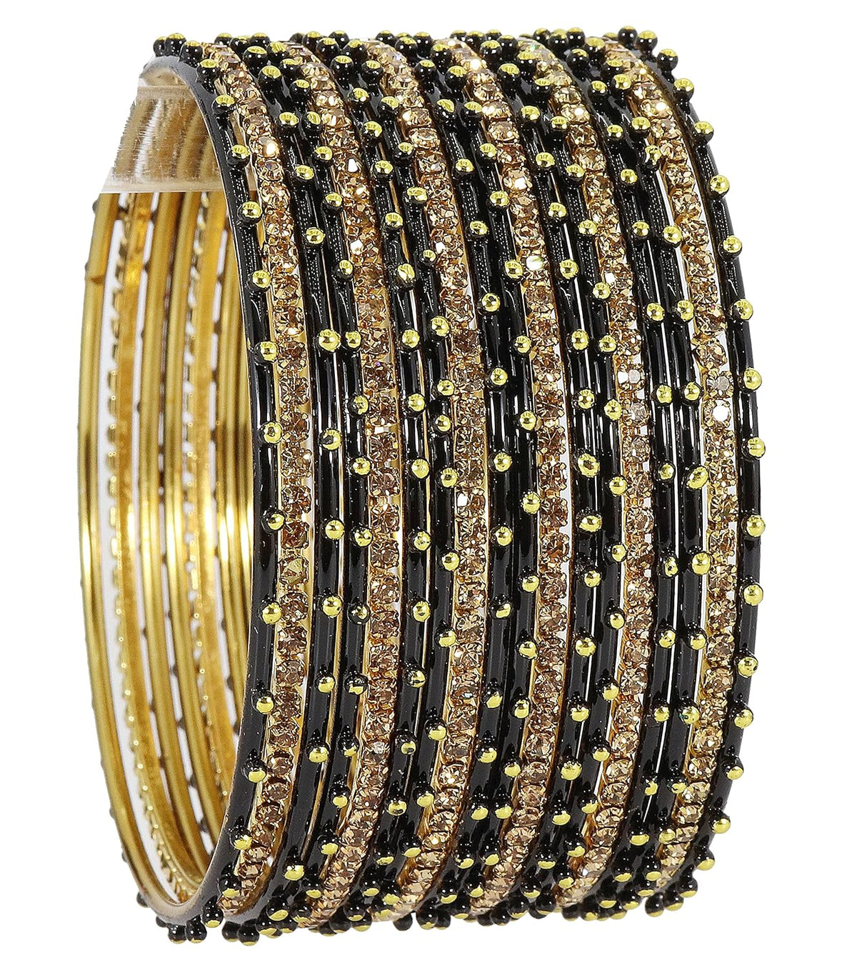 NMII Non-Precious Metal Base Metal Studded with Zircon Gemstone and Linked with Ball Stone Glossy Finished Bangle Set For Women and Girls