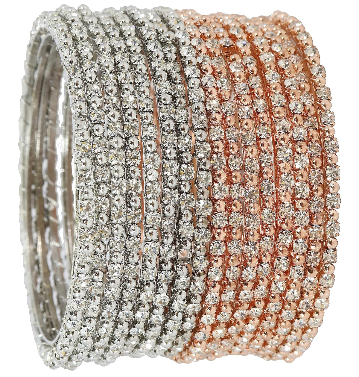 NMII Alloy Metal with Zircon Gemstone and Pearls Adorned Bangles Set For Women and Girls