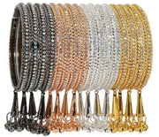 NMII Alloy Metal With Zircon Gemstone and Bells Latkan Linked Traditional Bangles Set For Girls and Women