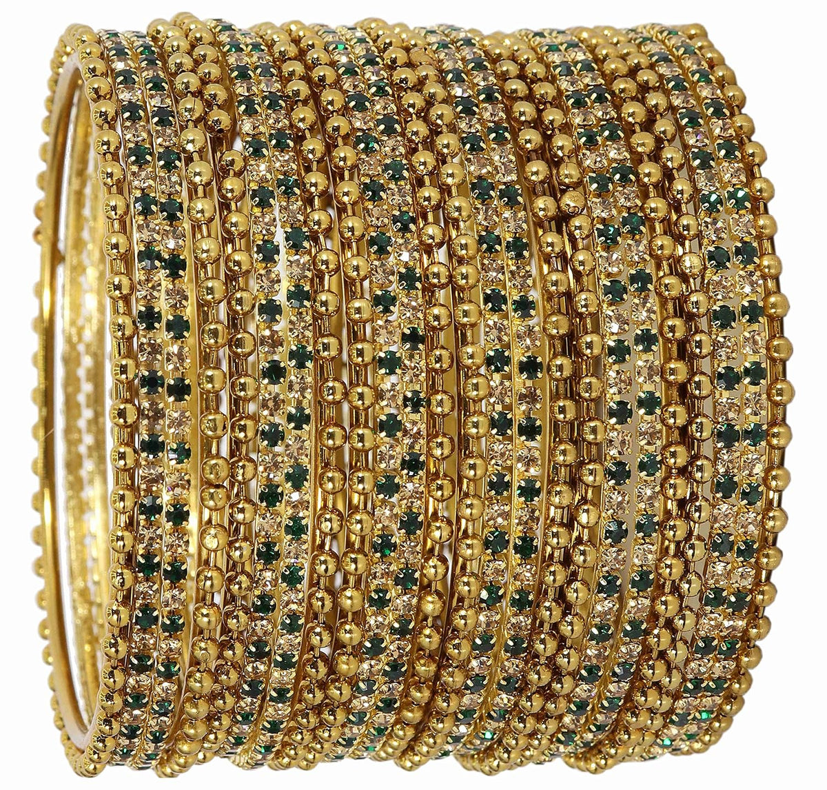 NMII Non-Precious Metal With Base Metal And Zircon Gemstone Studded Ballchain Linked Glossy Finished Bangle Set For women and Girls
