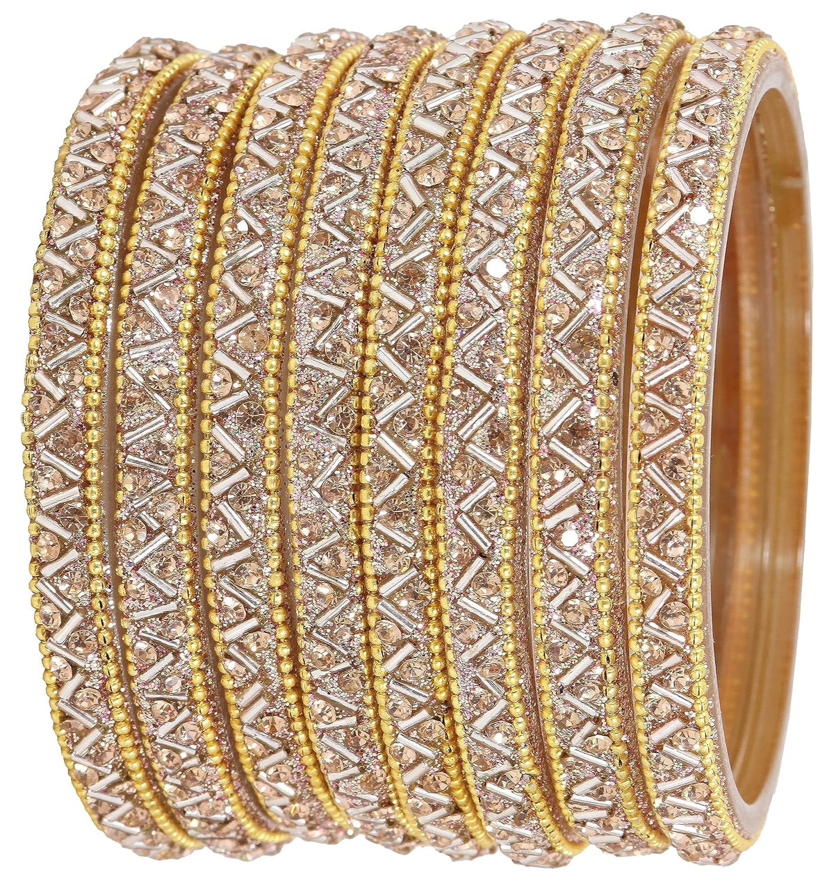 NMII Glass Bangles Set For Girls and Women Studded Zircon Gemstone and Beads I women bangles I (Pack of 8)