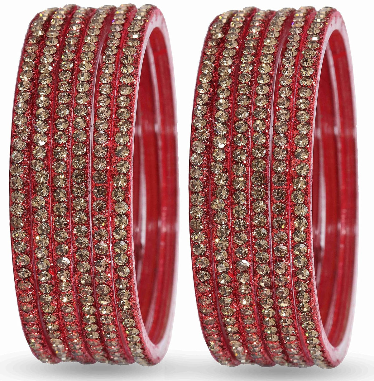 NMII Glass with Zircon Gemstone and Beads Studdded Glossy Finished Traditional Bangle Set For Women and Girls